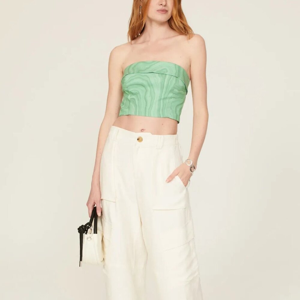 Strapless Green Marble-Print Crop Top